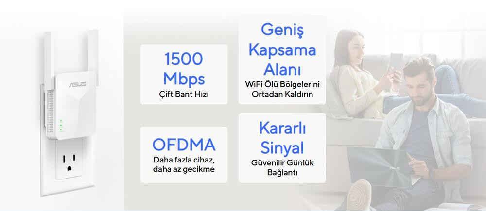 ASUS RP-AX50 AX1800 WiFi 6 Dual Band Gigabit Menzil Genişletici