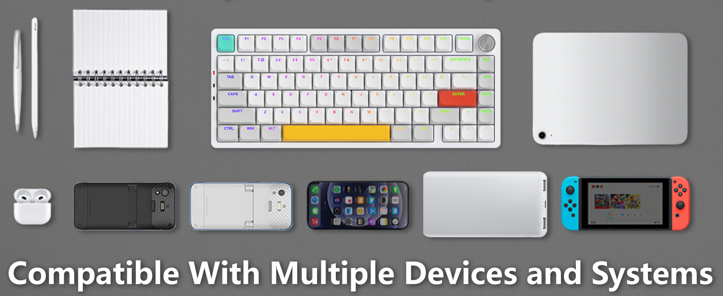 MageGee Moon84 RGB Low Profile Red Switch Triple Mode Kablosuz Mekanik Gaming Beyaz Klavye