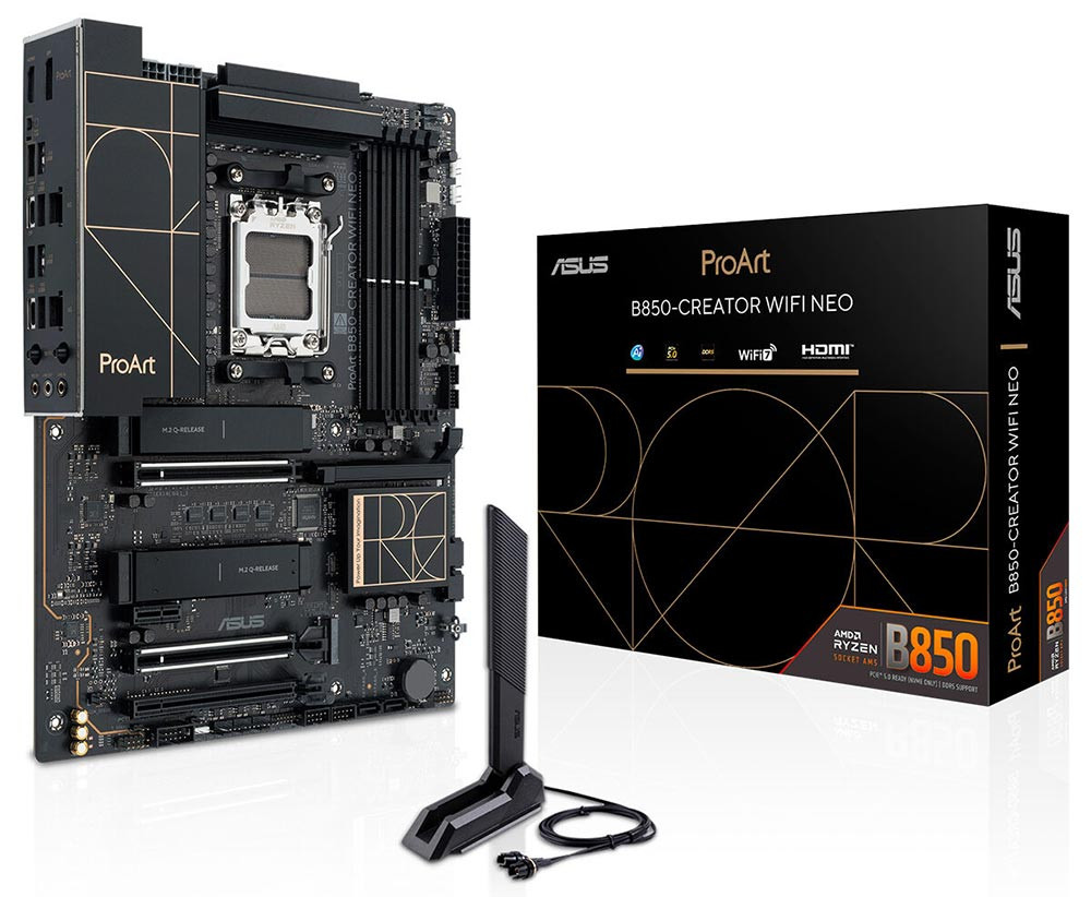 ASUS PROART B850-CREATOR WIFI NEO AMD B850 Soket AM5 DDR5 9000+MT/s(OC) Wi-Fi 7 ATX Anakart