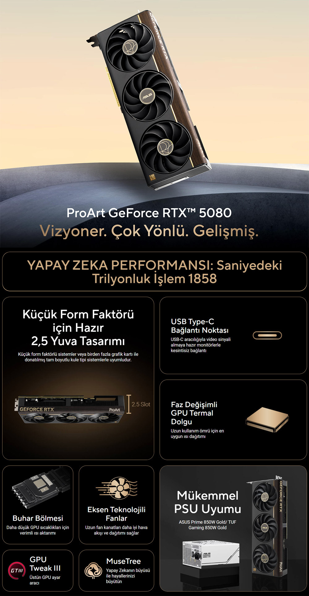 ASUS ProArt GeForce RTX 5080 16GB OC PROART-RTX5080-O16G GDDR7 256Bit Gaming Ekran Kartı
