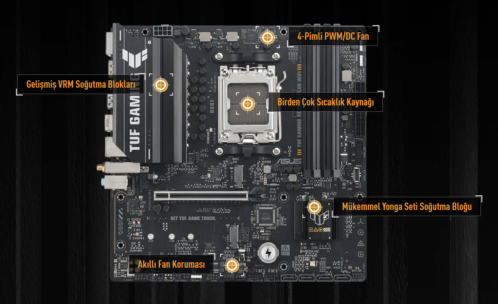 ASUS TUF GAMING A620AM-PLUS WIFI AM5 DDR5 7600+(OC)MHz mATX Gaming Anakart