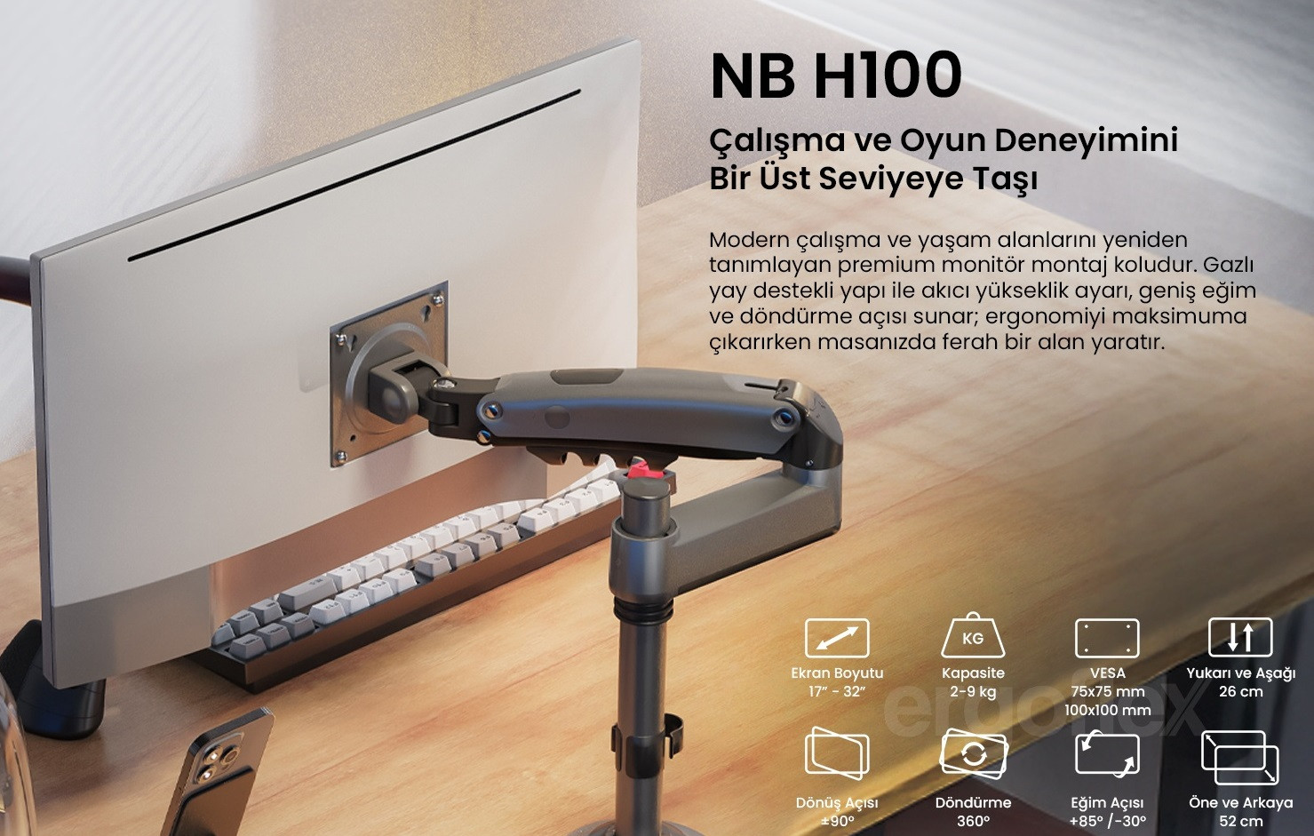 North Bayou NB H100 17″-32″ Amortisörlü Monitör Standı