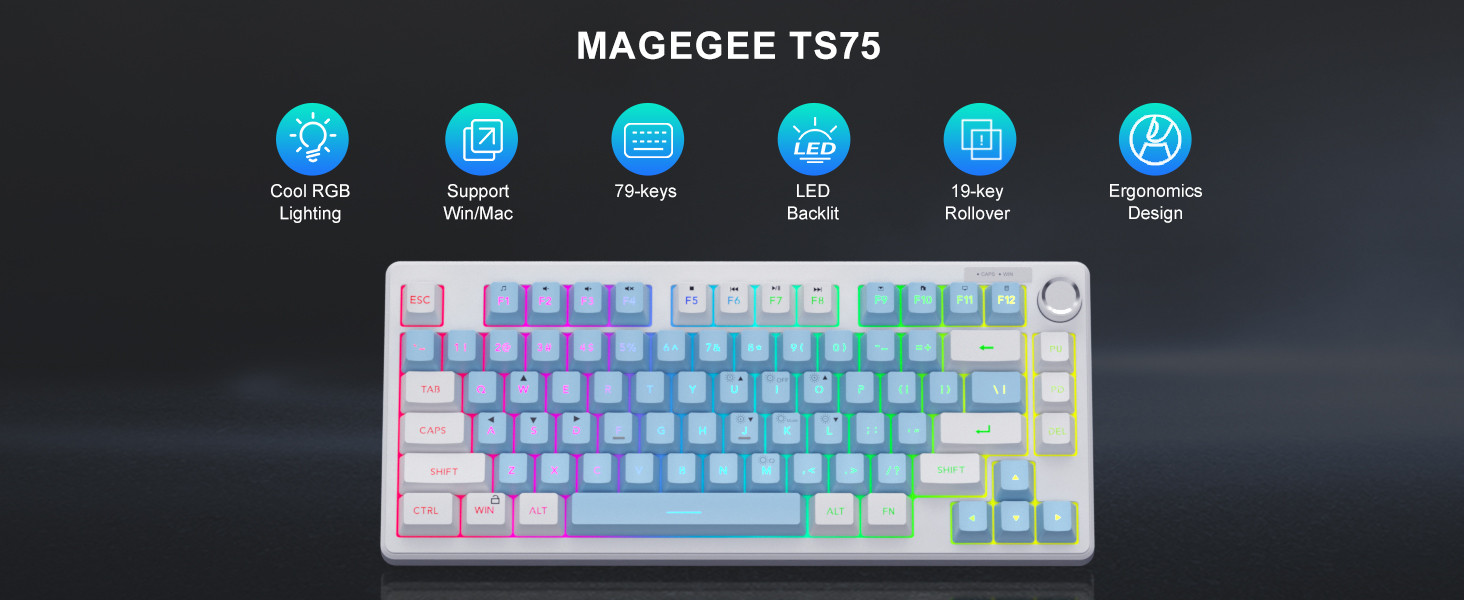 MageGee TS75 %75 Beyaz 79 Tuş RGB Kablolu Membran Gaming Klavye
