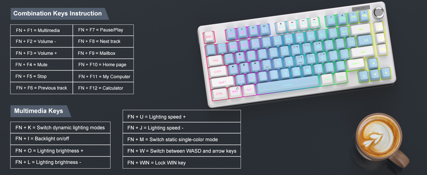 MageGee TS75 %75 Beyaz 79 Tuş RGB Kablolu Membran Gaming Klavye