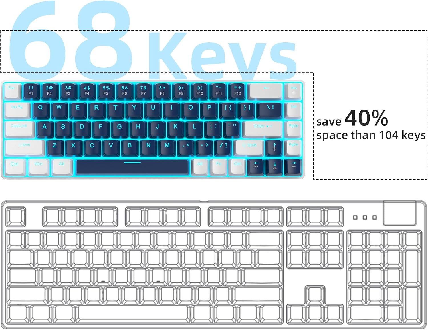 MageGee MK-BOX 68 Tuş Kablolu Mekanik Blue Switch Türkçe Q Mavi-Beyaz Gaming Klavye