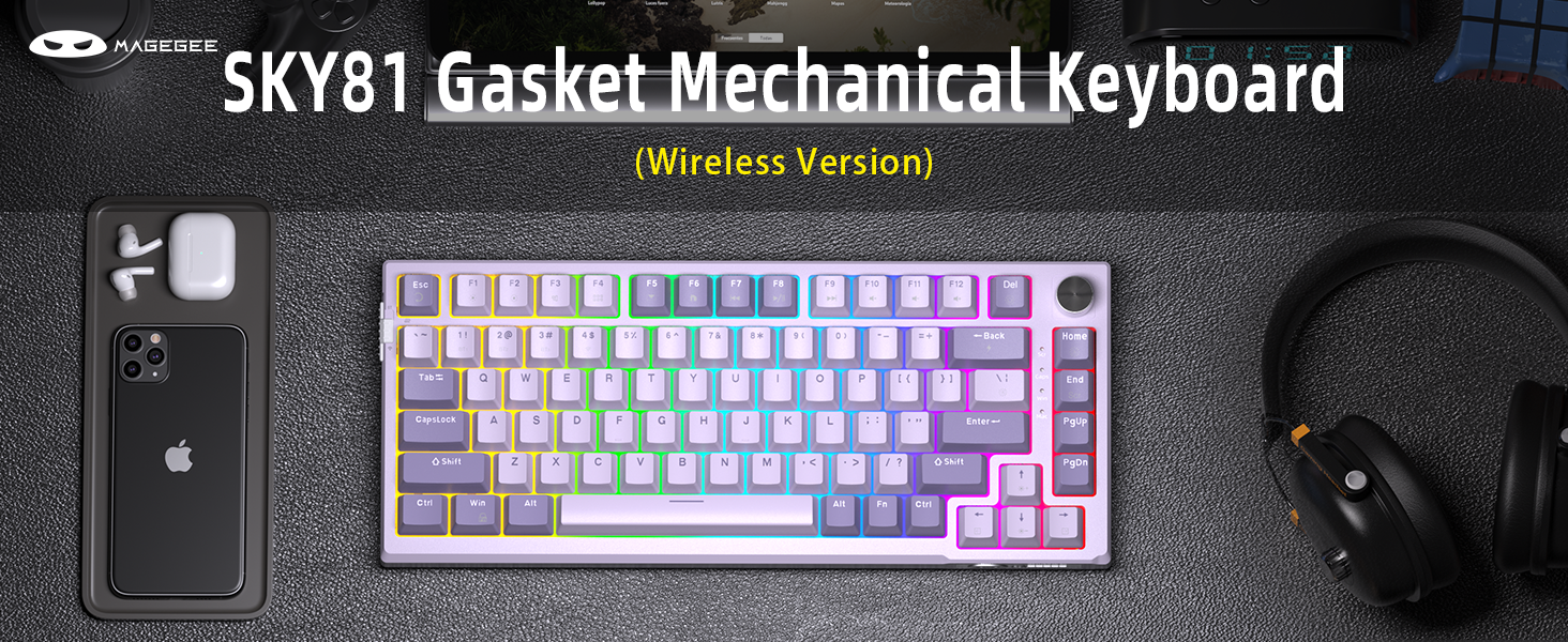SKY81 Violet 83 Tuş Kablosuz RGB Hot-Swap Mekanik Gasket Mor Gaming Klavye