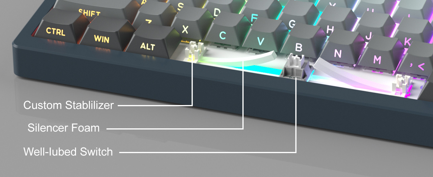 MageGee Light75 Tri-Mode Kablosuz RGB Hot-Swap Mekanik Siyah-Gri Gradient Gasket Gaming Klavye