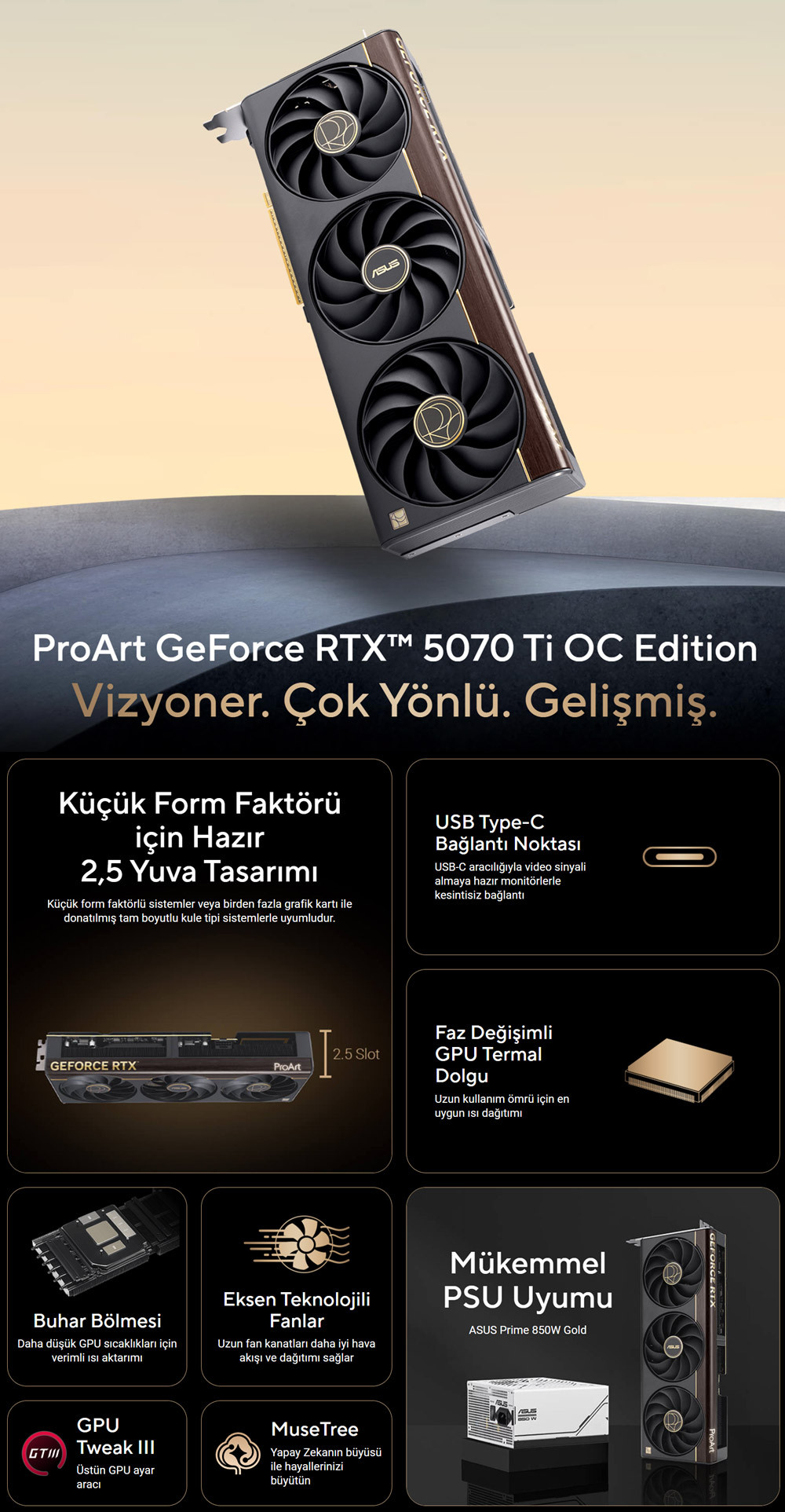 ASUS GeForce RTX 5070 Ti 16GB OC PROART-RTX5070TI-O16G GDDR7 256Bit Gaming (Oyuncu) Ekran Kartı