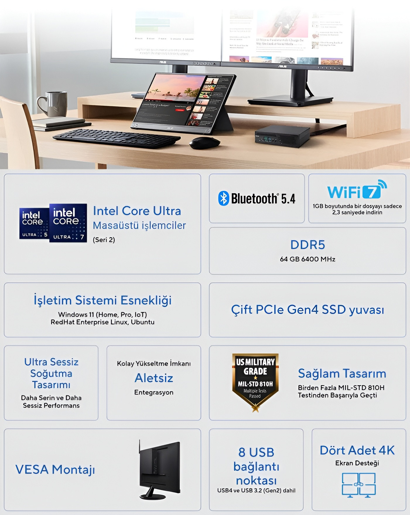 ASUS PB64-B50060MH CORE ULTRA 5 225 16GB 256GB SSD FREEDOS MINI MASAÜSTÜ PC