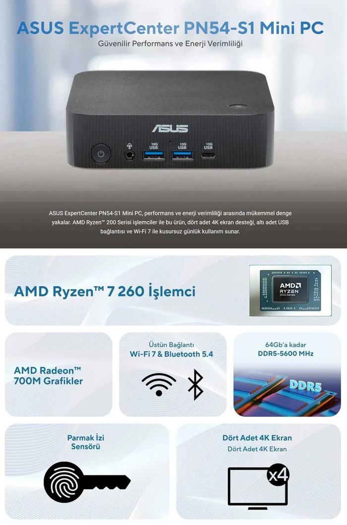 ASUS PN54-BBR522MNS1 RYZEN 5 220 BAREBONE FREEDOS MINI MASAÜSTÜ PC