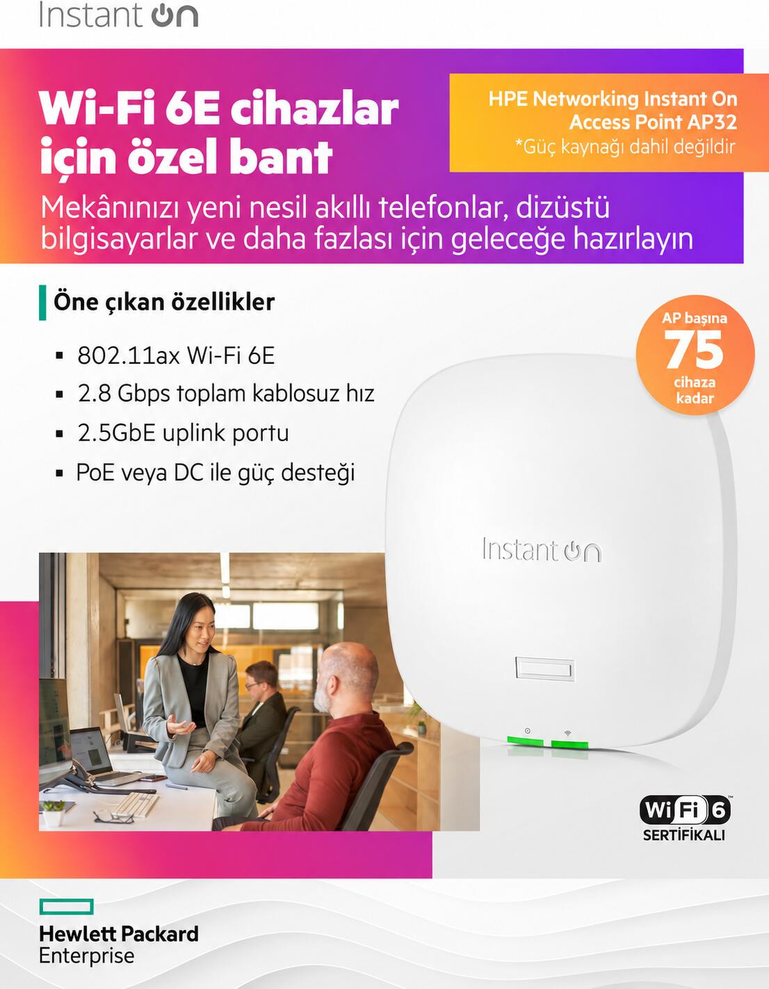 HPE Networking Instant On AP32 S1T23A Wi-Fi 6E Tri-Band 2x2 3.6 Gbps 2.5G PoE Access Point