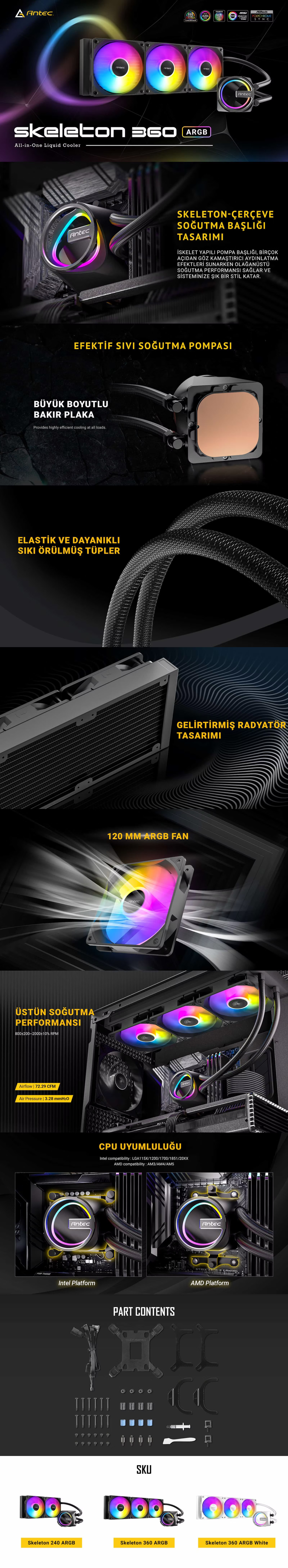 Antec Skeleton 360 ARGB Siyah Sıvı Soğutucu