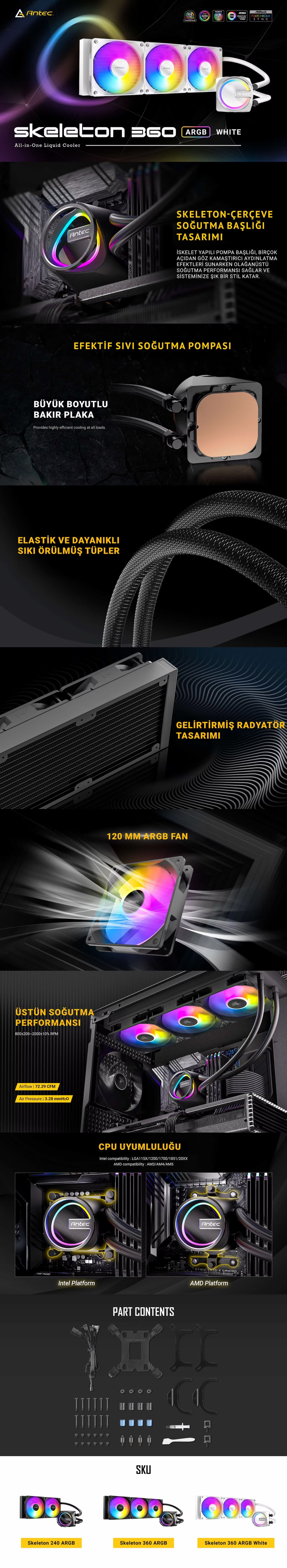 Antec Skeleton 360 ARGB Beyaz Sıvı Soğutucu
