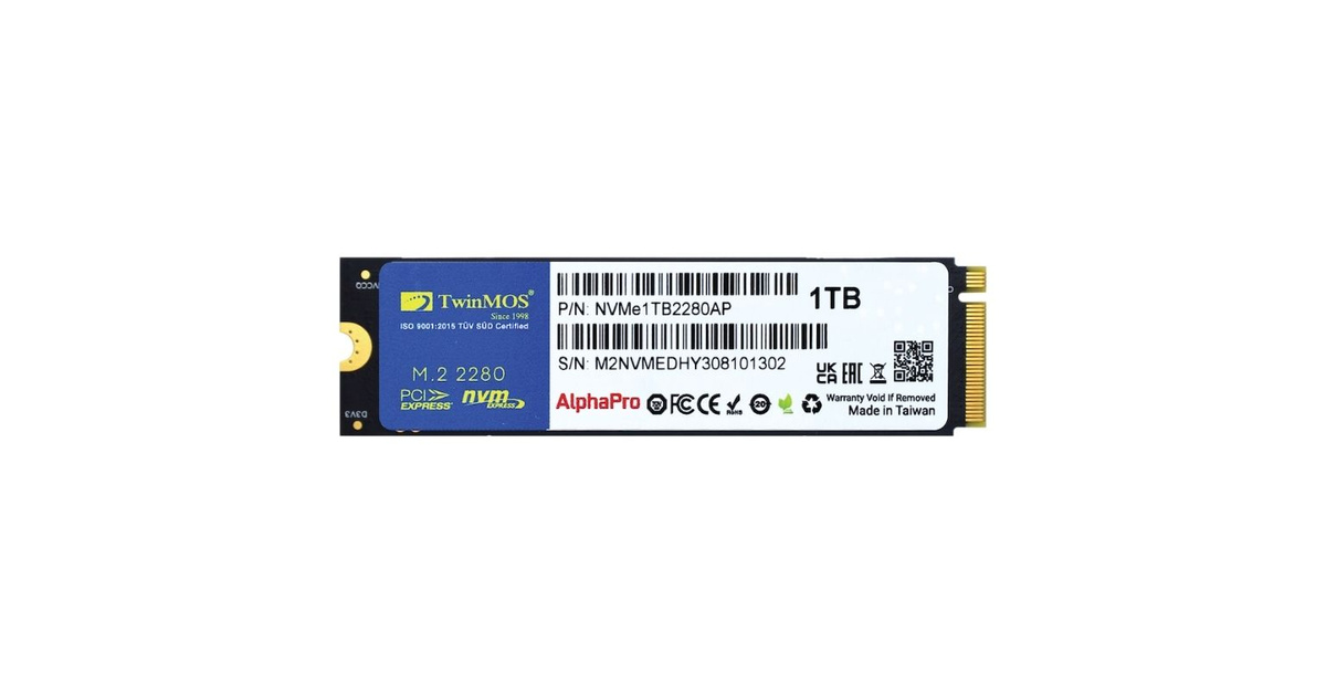 TwinMOS 1TB 3600-3250MB/s M.2 SSD NVMe1TB2280AP
