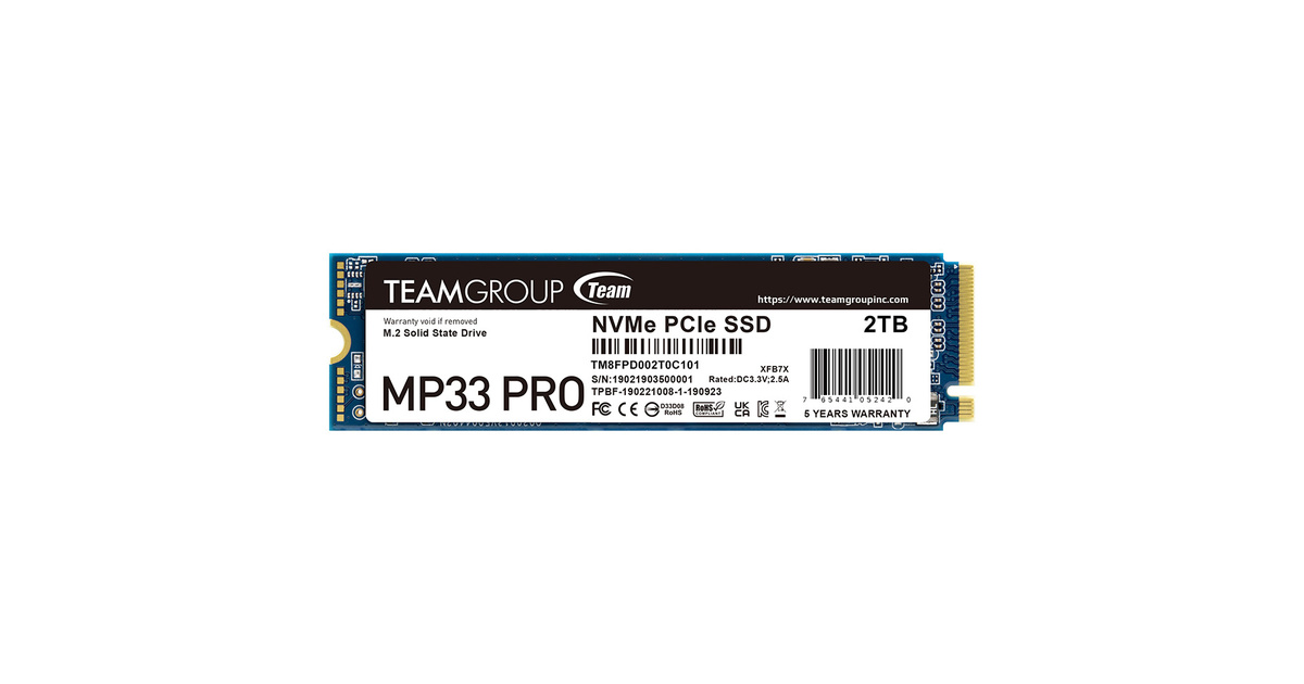 Team MP33 Pro 2TB 3500/3000MB/s NVMe PCIe Gen3x4 M.2 SSD Disk (TM8FPD002T0C101)