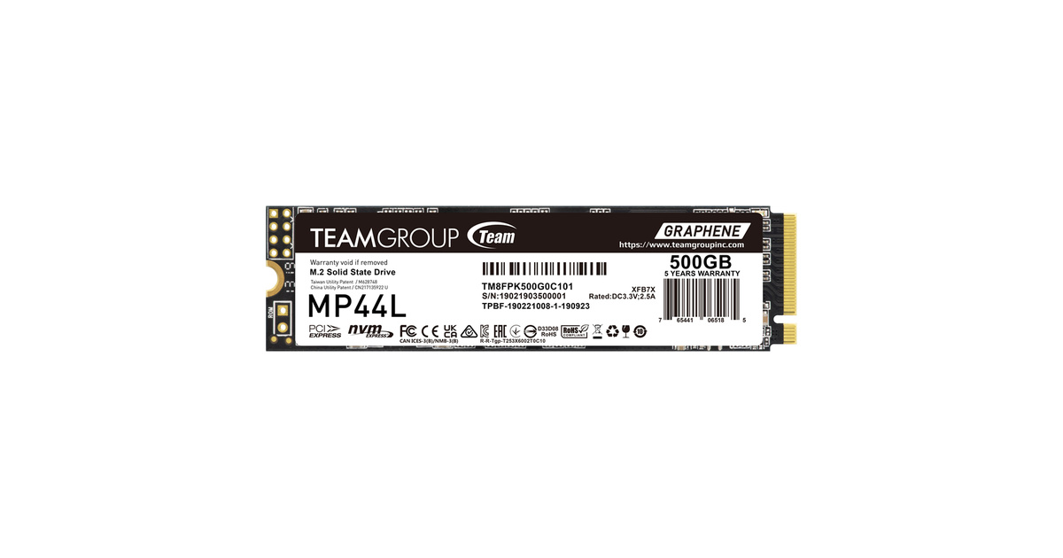 Team MP44L 500GB Gen4x4 5000/2500MB/s NVMe PCIe M.2 SSD Disk (TM8FPK500G0C101)