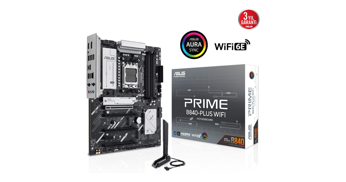 ASUS Prime B840-Plus WiFi AMD B840 Soket AM5 DDR5 7600+(OC)MHz ATX