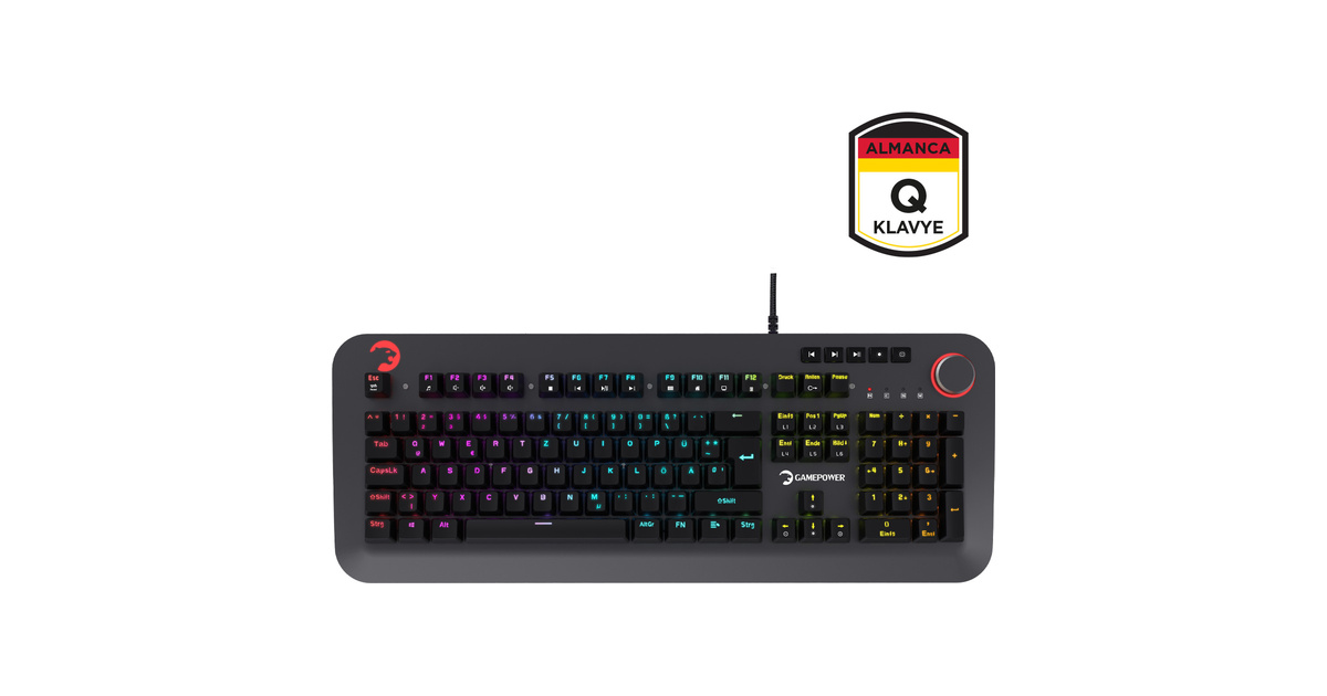GamePower Starscream 60M RGB Kırmızı Switch 60 Milyon Almanca Q USB Suya Dayanıklı Optik Mekanik Gaming Klavye