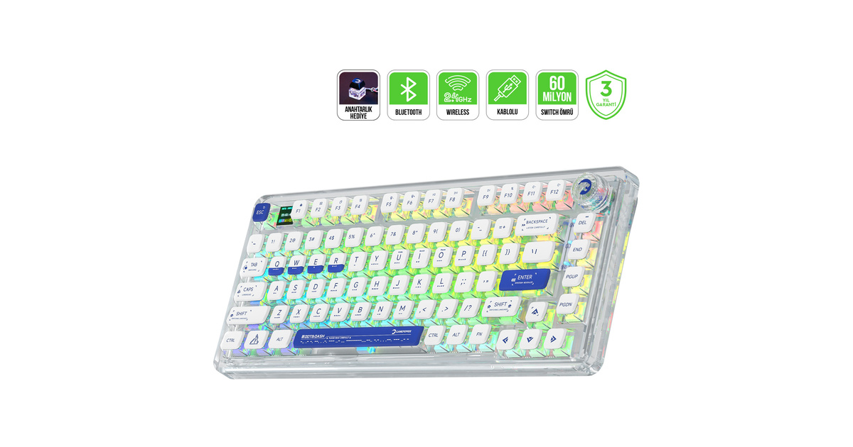 GamePower Gasket Pro RGB Wireless/Bluetooth/Kablolu Mekanik Blue