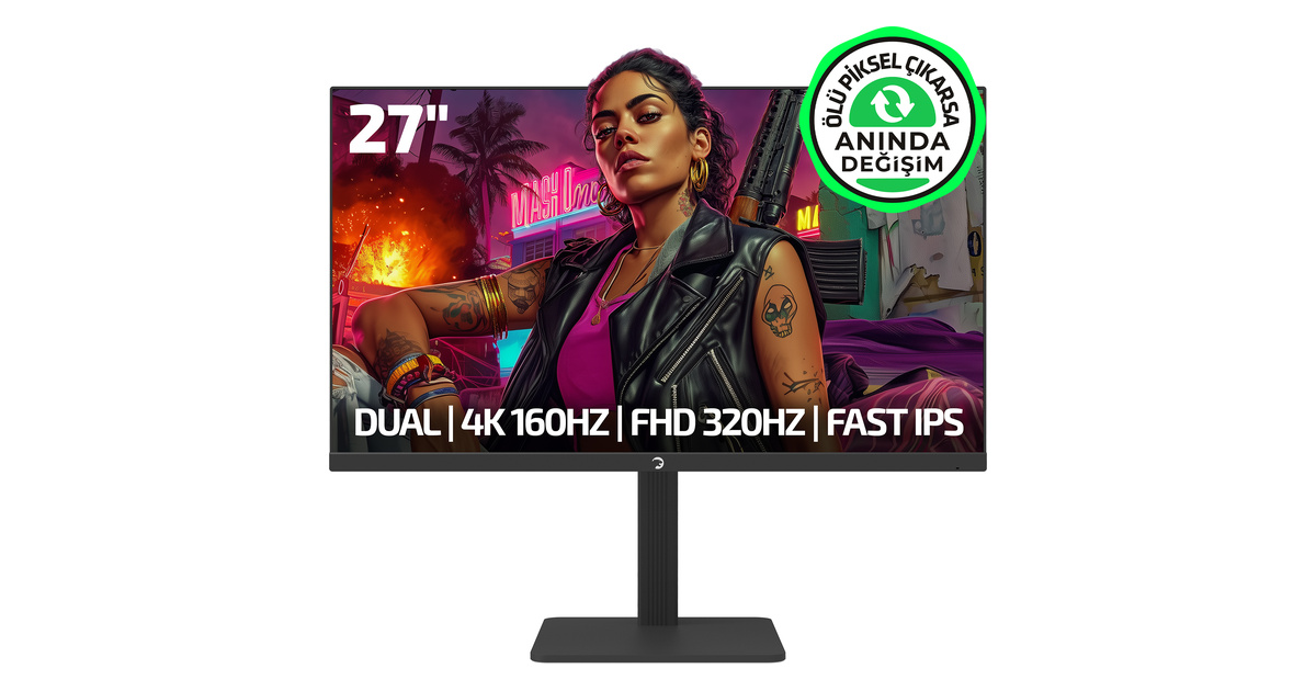 GamePower Kaze Dual 27'' 0.5Ms 4K 160Hz - FHD 320Hz Fast IPS Pivot Dual Mod Gaming Monitör (Ölü Pikselde Anında Değişim)