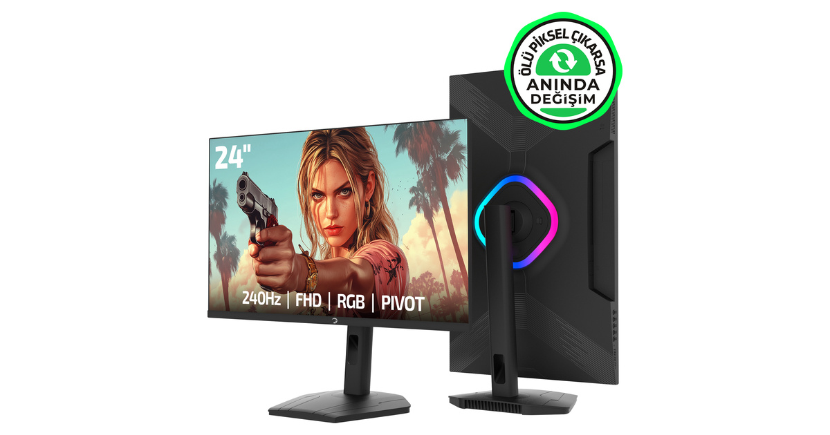 GamePower Lunis L20 24'' 240Hz 0.5Ms VA FHD RGB Pivot Gaming Monitör (Ölü Pikselde Anında Değişim)
