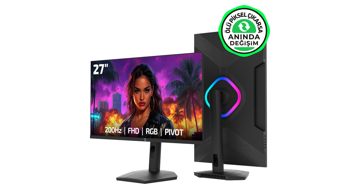 GamePower Lunis L40 27'' 200Hz 0.5Ms VA FHD RGB Pivot Gaming Monitör (Ölü Pikselde Anında Değişim)