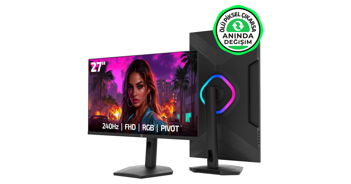 GamePower Lunis L50 27'' 240Hz 0.5Ms VA FHD RGB Pivot Gaming Monitör (Ölü Pikselde Anında Değişim)