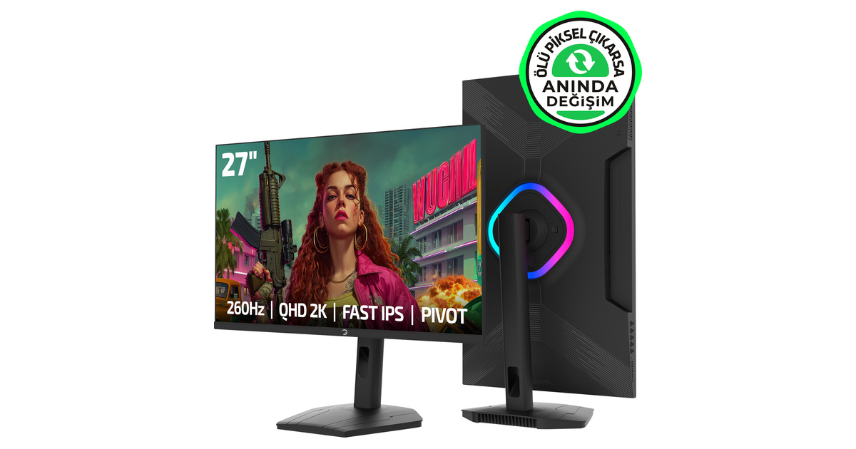 GamePower Lunis L90 27'' 260Hz 0.5Ms Fast IPS QHD 2K RGB Pivot Gaming Monitör (Ölü Pikselde Anında Değişim)