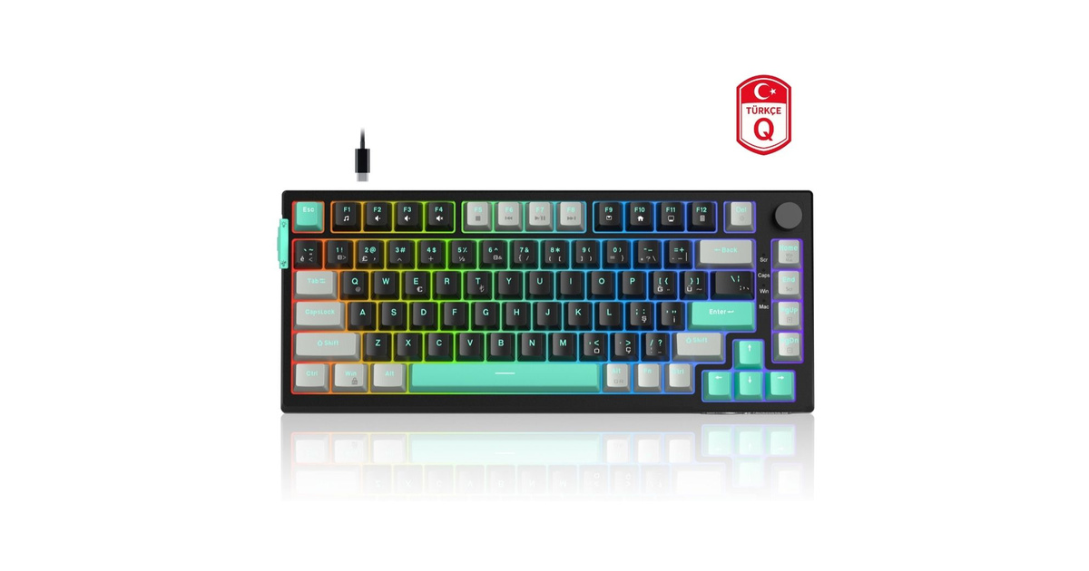 MageGee SKY81 83 Tuş Kablolu RGB Hot-Swap Mekanik Gasket Gri-Siyah Gaming Klavye