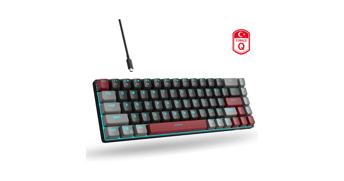 MageGee MK-BOX 68 Tuş Kablolu Mekanik Red Switch Türkçe Q Gri-Siyah Gaming Klavye