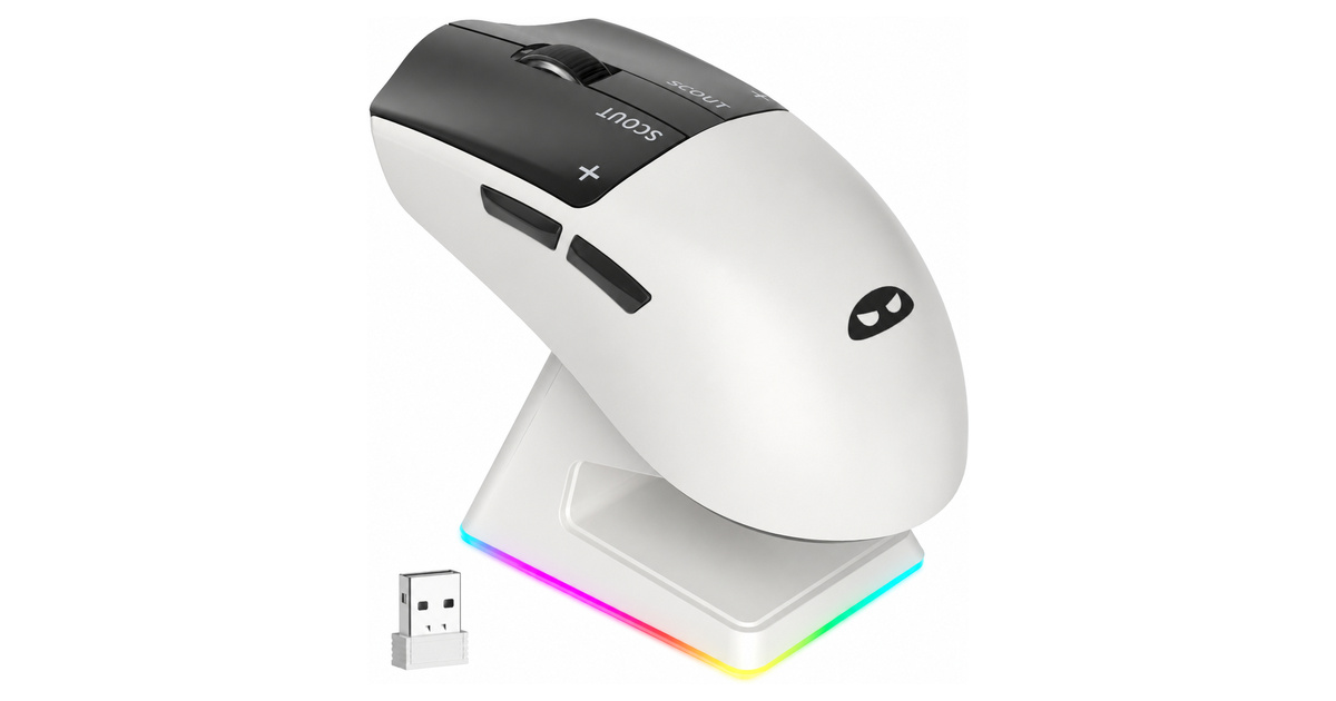 MageGee Scout & RGB Dock Station 12.000DPI PAW3311 Triple Mode (Kablolu/Bluetooth/2.4G) Beyaz Gaming Mouse