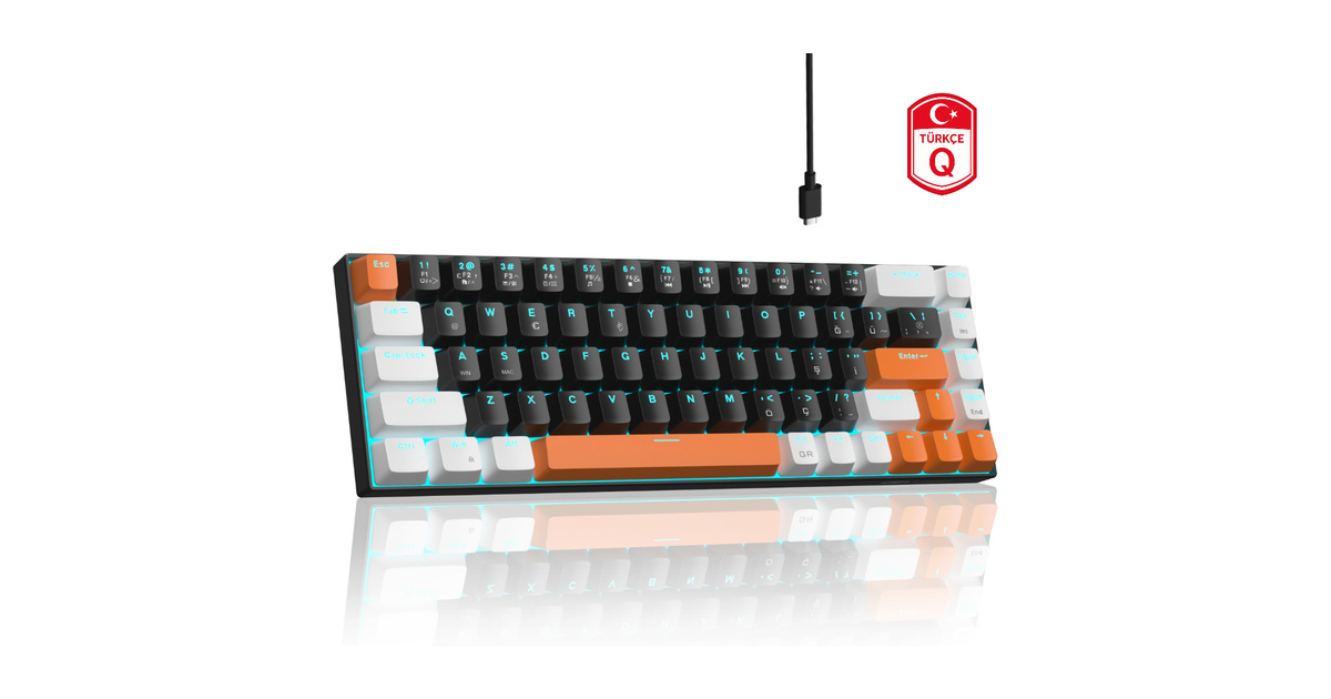 MageGee MK-BOX 68 Tuş Kablolu Mekanik Kahverengi Switch Türkçe Q Turuncu-Siyah Gaming Klavye