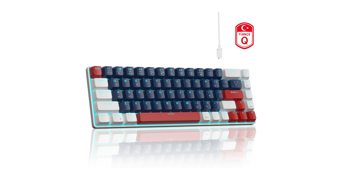 MageGee MK-BOX 68 Tuş Kablolu Mekanik Blue Switch Türkçe Q Mavi-Beyaz Gaming Klavye