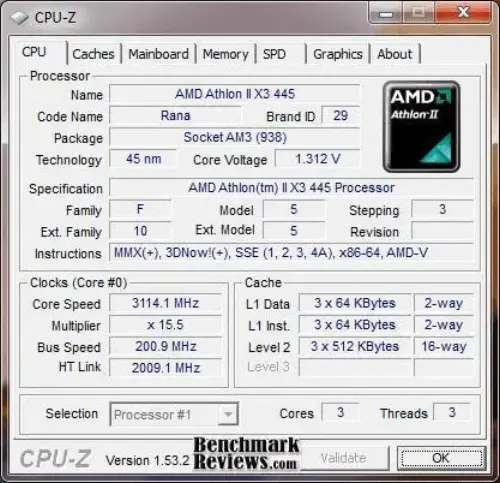 AMD ATHLON II X3 TRIPLE CORE 445 AM3 (3.1GHz)1.5MB