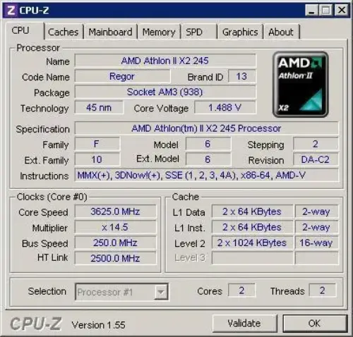 AMD ATHLON II X2 245 2.9GHz 2MB AM3 938pin