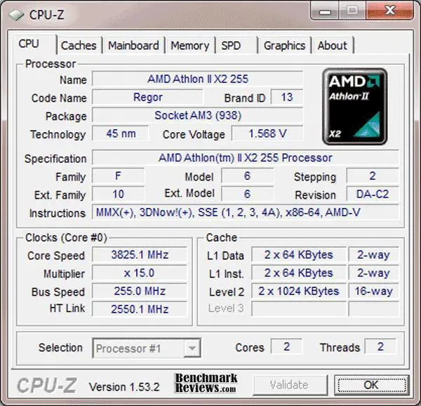 AMD ATHLON II X2 DUAL CORE 255 AM3 (3.1GHz) 2MB