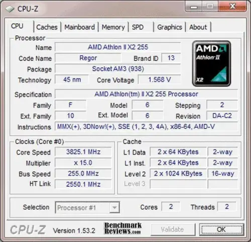 AMD ATHLON II X2 DUAL CORE 255 AM3 (3.1GHz) 2MB