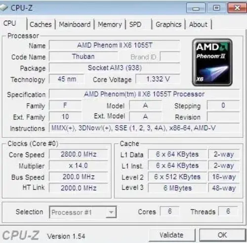 AMD PHENOM II X6 1055T (2.8GHz)9MB AM3 