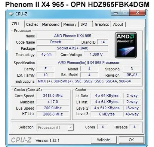 Amd Phenom X4 965 (3.4 GHz)8 Mb 940p