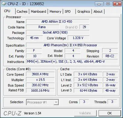 Amd Athlon X3 Triple Core 450 AM3 (3.2 GHz) 1.5 mb