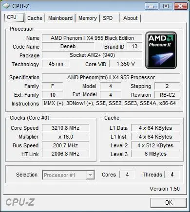 Amd Phenom X4 955 (3.2 GHz) 8 Mb AM3 938p