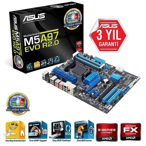 ASUS M5A97 EVO R2.0 AMD970 DDR3 GLAN+USB 3.0 16x Anakart