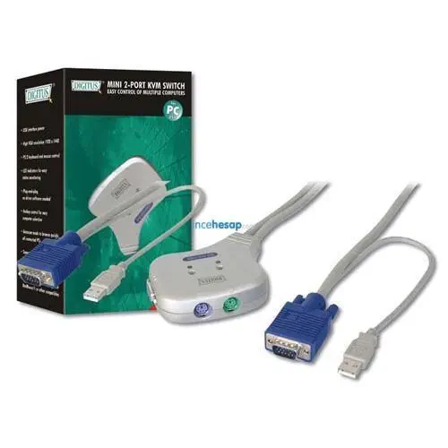 DIGITUS OC12U 2 Portlu VGA USB Mini Kvm Switch, Masaüstü Tip