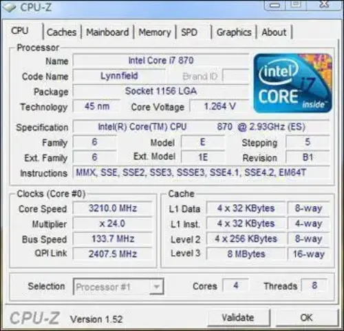 INTEL CORE I7 870 8MB 2.93 GHz 64BIT 1156p 