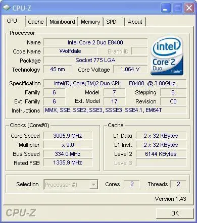 INTEL CORE 2 DUO E8400 3.00GHz 1333MHz 6MB 64BIT 775p