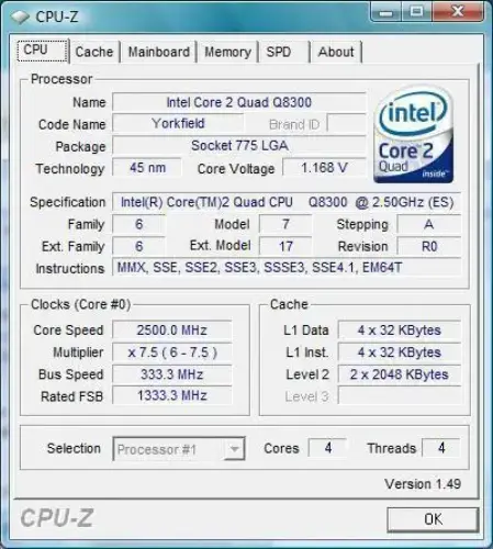 INTEL C2QUAD Q8300 2.50GHz 1333MHz 4MB 64BIT 775p