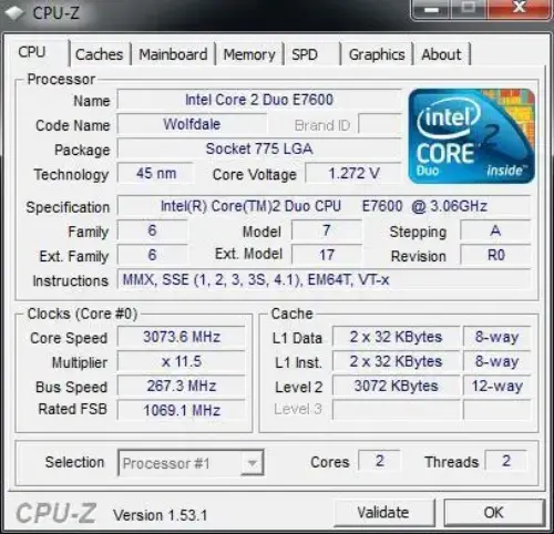 INTEL C2DUO E7600 3.06 GHz 1066 MHz 3MB 64BIT 775p