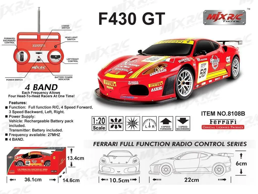 MJX 8108B FERRARI F430 GT UZAKTAN KUMANDALI ARABA (1:20)