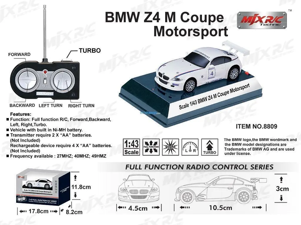 MJX 8809 BMW Z4 M COUPE UZAKTAN KUMANDALI ARABA (1:43)