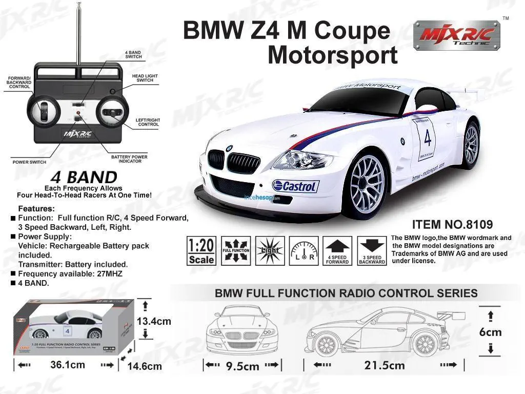 MJX 8109 BMW Z4 M COUPE UZAKTAN KUMANDALI ARABA (1:20)